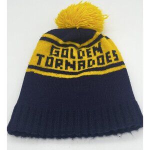 Vintage Golden Tornadoes Acrylic Hat Cap Knit Pompom Ski Winter Black Yellow